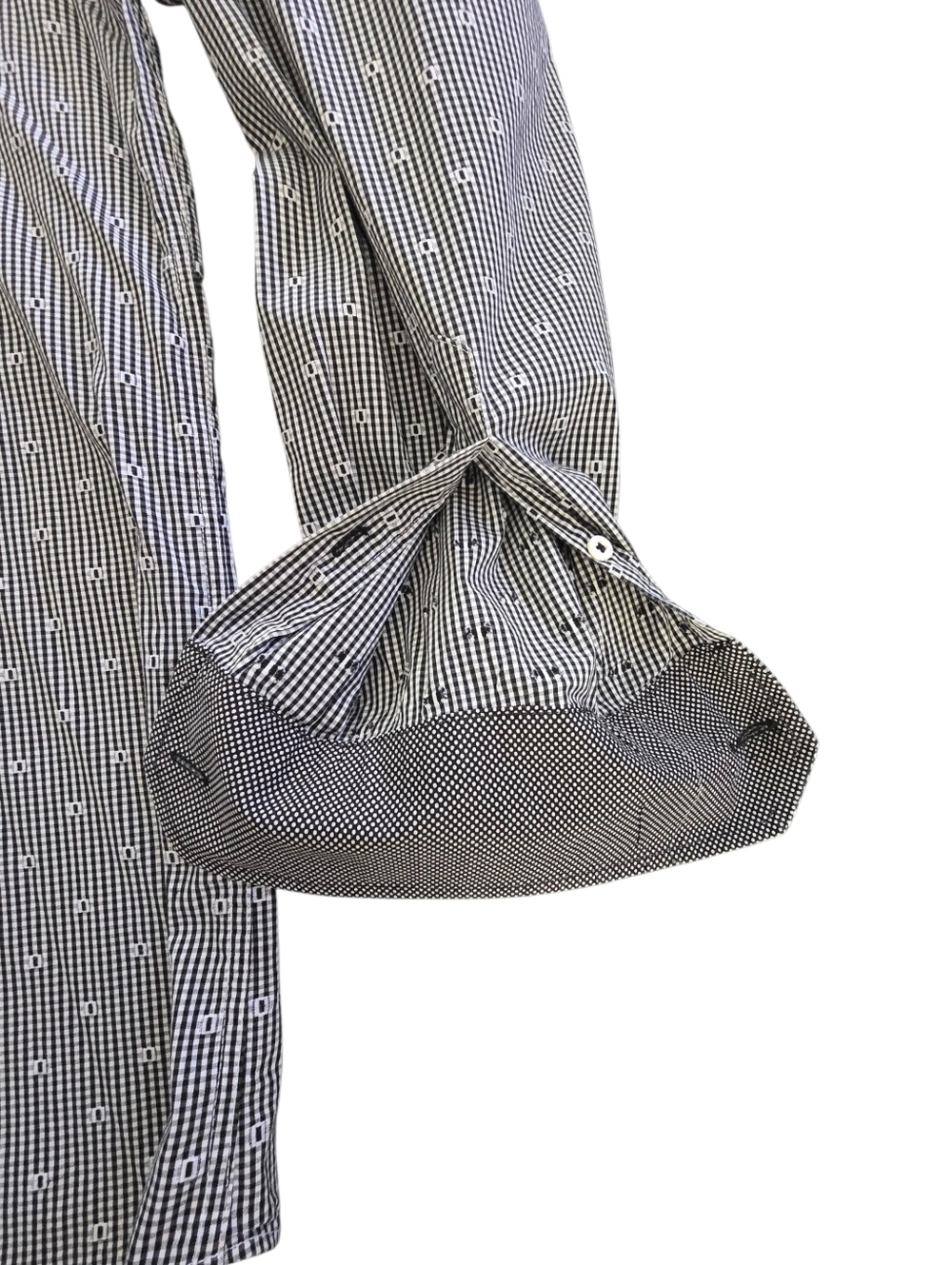 Bugatchi Uomo XL Button Down Shirt Black White Micro Check Modern Fit - Picture 5 of 9